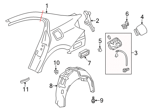 2013 Honda Accord Quarter Panel & Components, Exterior Trim Adpt Assy, Fuel Cap Diagram for 74480-T2F-A10