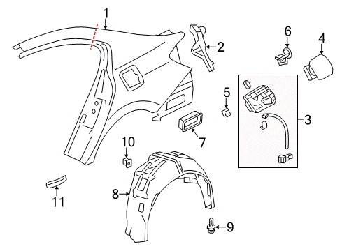 2017 Honda Accord Quarter Panel & Components, Exterior Trim Adpt Assy., Fuel Cap Diagram for 74480-T3W-000