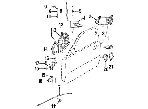 1999 Cadillac Catera Front Door Cylinder, Front Side Door Lock Diagram for 90541908