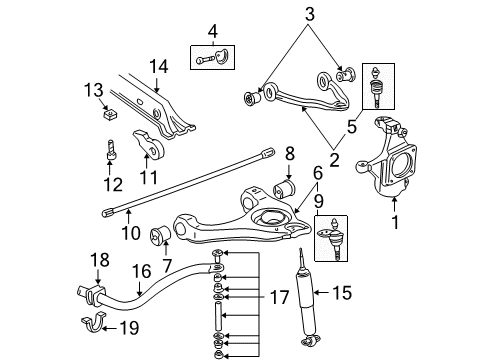 2000 Chevrolet Suburban 1500 Front Suspension Components, Lower Control Arm, Upper Control Arm, Stabilizer Bar Stud Kit, Front Upper Control Arm Ball Diagram for 12475486