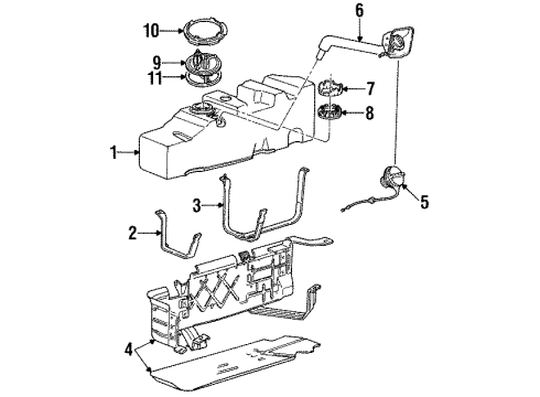 1993 Ford Ranger Fuel Supply Fuel Tank Mount Strap Diagram for E9TZ-9054-K