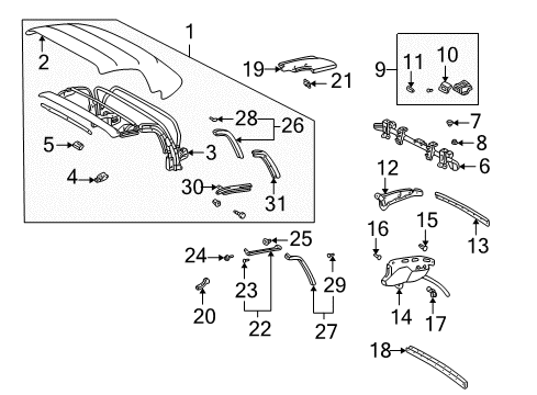 2003 Toyota MR2 Spyder Top Cover & Components Side Seal Diagram for 65679-17011