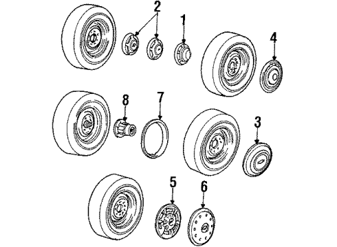1988 Chevrolet V10 Suburban Wheel Caps & Covers Pair(2) Wheels Rim Center Cap Chrome 6 3/4"Used Diagram for 15649144