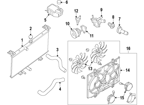2010 Nissan Rogue Cooling System, Radiator, Water Pump, Cooling Fan SHROUD Assembly Diagram for 21483-JG30A
