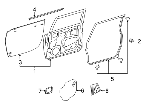 2012 Toyota FJ Cruiser Front Door Belt Weatherstrip Diagram for 68162-35073