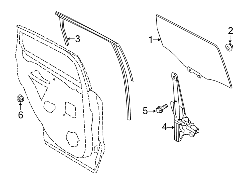 2014 Ford Escape Rear Door - Glass & Hardware Door Glass Diagram for CJ5Z-7825712-A