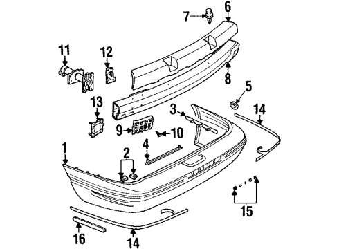 1997 Buick LeSabre Rear Bumper Cover Molding Diagram for 19149999