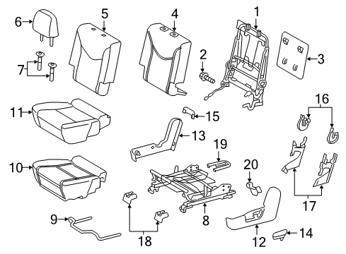 2013 Toyota Prius V Rear Seat Components Seat Back Pad Diagram for 71652-47050