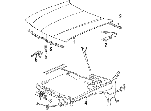 1986 Mercury Sable Hood & Components Safety Catch Diagram for E6DZ16892A