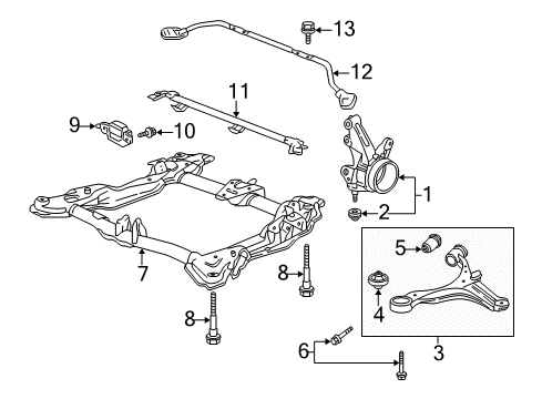 2002 Acura RSX Front Suspension Components, Lower Control Arm, Stabilizer Bar Knuckle, Left Front Diagram for 51215-S6M-000