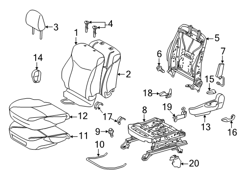2012 Toyota Prius Plug-In Driver Seat Components Cushion Cover Diagram for 71072-47430-B2
