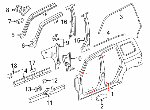 2011 Chevrolet HHR Center Pillar, Hinge Pillar, Rocker, Uniside Panel Asm-Center Pillar Inner Diagram for 15289179