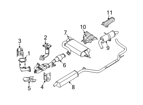 2009 Nissan Quest Exhaust Components Muffler Assembly Diagram for 20350-ZF00A