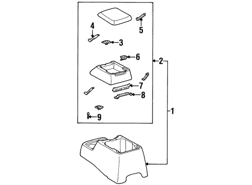 1997 Toyota T100 Rear Console Hinge Retainer Diagram for 58983-60020
