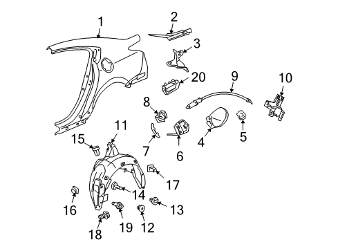 2013 Acura TL Fuel Door Grommet, Fuel Cap Diagram for 74490-TK4-A01