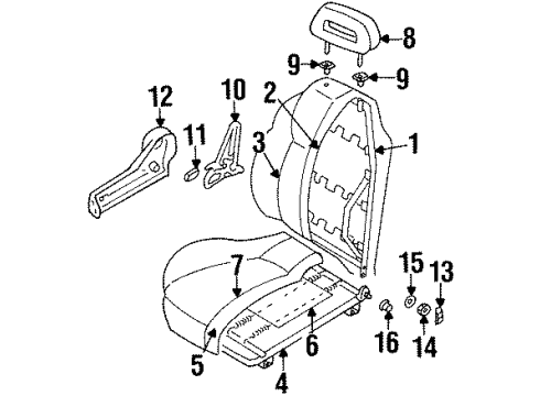 2001 Isuzu Rodeo Front Seat Components Pad, Left Front Seat Cushion Diagram for 8-97229-508-0