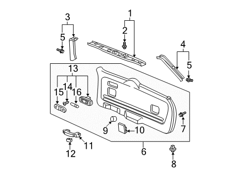 2007 Honda Pilot Interior Trim - Lift Gate Garnish Assy., Tailgate (Upper) *G66L* (TU LIGHT GREEN) Diagram for 84443-S9V-A01ZD