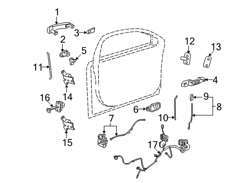 2008 Saturn Aura Front Door - Lock & Hardware Latch Diagram for 22865520