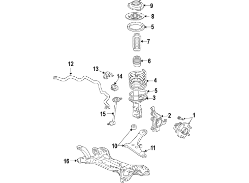 2016 Dodge Journey Front Suspension Components, Lower Control Arm, Stabilizer Bar Wheel Hub And Bearing Diagram for 68184748AC