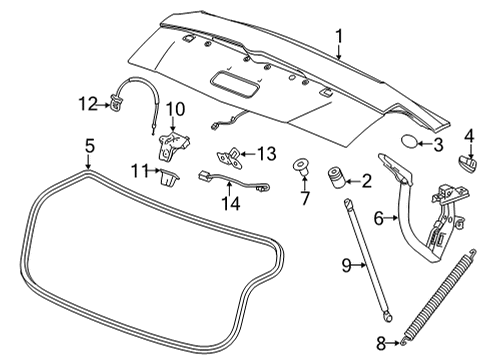 2022 Cadillac CT5 Trunk Lid & Components Support Strut Diagram for 84678457