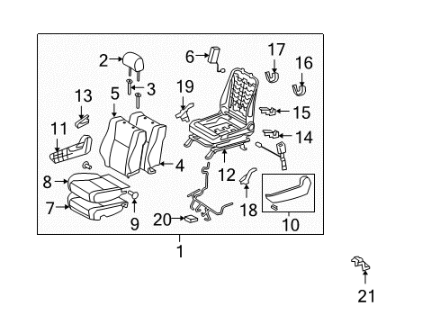 2007 Toyota Tundra Passenger Seat Components Cushion Cover Diagram for 71071-0C410-E2