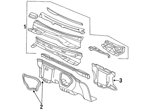 1993 Chevrolet Lumina Cowl DEADENER, Shroud and Dash and Vent Duct Panel Diagram for 10412882