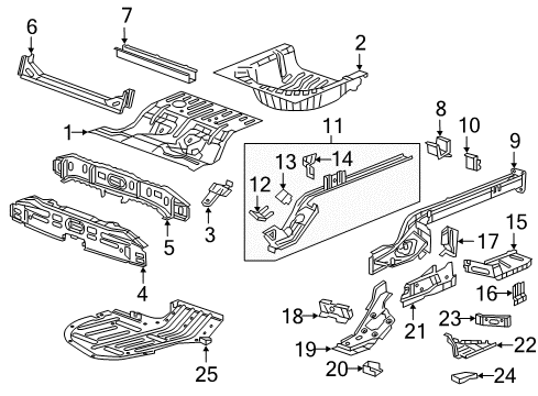 2021 Chevrolet Malibu Rear Floor & Rails Seat Support Diagram for 22976902