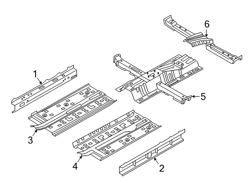 2019 Hyundai Veloster Pillars, Rocker & Floor - Floor & Rails Reinforcement Assembly-Center Floor Diagram for 65130-J3000