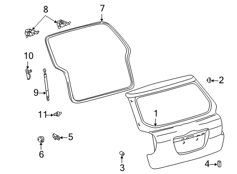2004 Toyota Matrix Lift Gate Lift Cylinder Bracket Diagram for 68946-12010