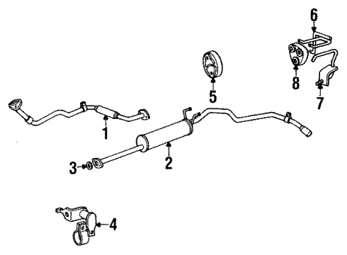 1985 Toyota Pickup Exhaust Components Muffler & Pipe Hanger Diagram for 17565-35010