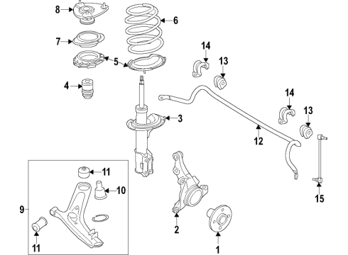 2021 Kia Soul Front Suspension Components, Lower Control Arm, Stabilizer Bar Front Strut Assembly Kit, Right Diagram for 54651K0100