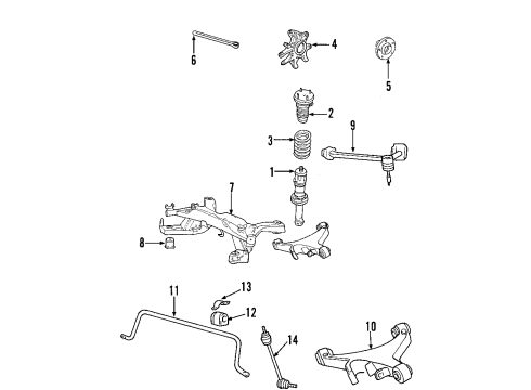2002 Ford Thunderbird Rear Suspension Components, Lower Control Arm, Upper Control Arm, Stabilizer Bar Stabilizer Link Diagram for XW4Z-5C487-AA