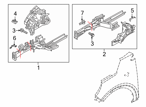 2022 Kia Telluride Structural Components & Rails Pad U Diagram for 64600S9000