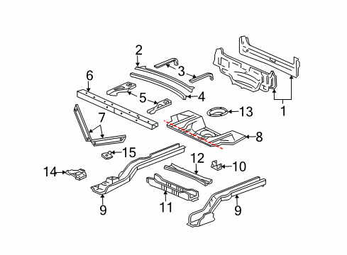 2001 Cadillac Seville Rear Body Panel, Floor & Rails Rail Assembly Seat Diagram for 25710008