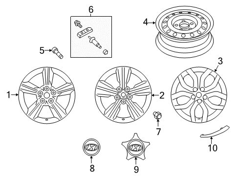 2014 Hyundai Veloster Wheels, Covers & Trim 18 Inch Wheel Diagram for 52905-2V250-P9R