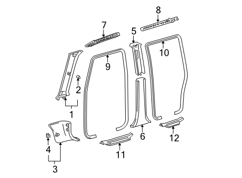 Diagram for 2006 Scion xB Interior Trim - Pillars, Rocker & Floor 