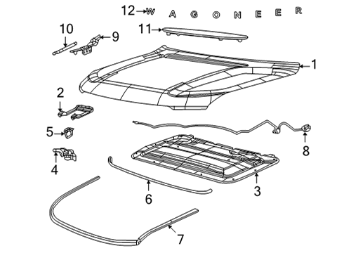 2022 Jeep Wagoneer Hood & Components, Exterior Trim Hood Diagram for 68425764AA