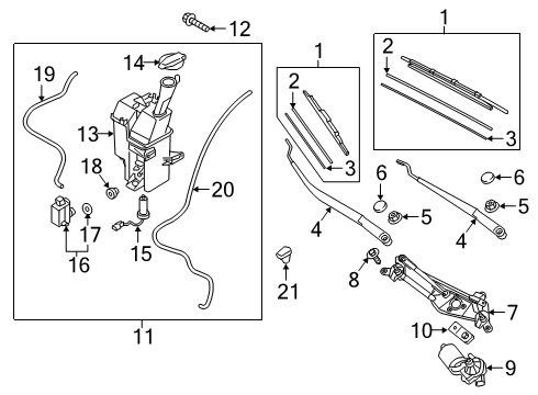 2020 Hyundai Kona Wipers Rear Wiper Motor & Linkage Assembly Diagram for 98700-J9000