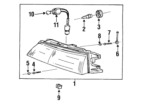 1993 Hyundai Excel Bulbs Headlamp Assembly, Right Diagram for 92102-24350