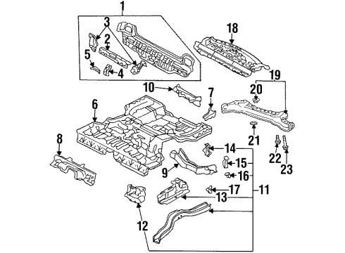 1993 Acura Vigor Rear Body Hook, Driver Side Tie Down Diagram for 74657-SM4-A00