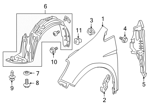 2007 Honda Odyssey Fender & Components Fender, Left Front (Inner) Diagram for 74151-SHJ-A00