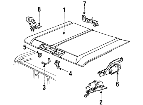 1989 Dodge W150 Hood & Components, Exterior Trim Latch Asm Hood Lock RELEAS Diagram for 4168967