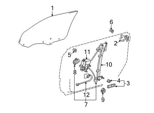 1999 Lexus ES300 Powertrain Control Regulator Sub-Assy, Front Door Window, RH Diagram for 69801-33020