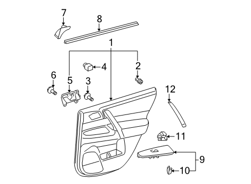 2009 Toyota Highlander Front Door Inner Weatherstrip Diagram for 68173-0E040