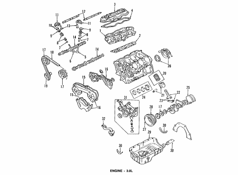 1994 Nissan Quest Engine Parts, Mounts, Cylinder Head & Valves, Camshaft & Timing, Oil Pan, Oil Pump, Crankshaft & Bearings, Pistons, Rings & Bearings Pan Assy-Oil Diagram for 11110-0B700