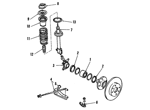 1986 Chevrolet Spectrum Front Suspension Components, Lower Control Arm Seal Asm, Front Wheel Hub Diagram for 94137233