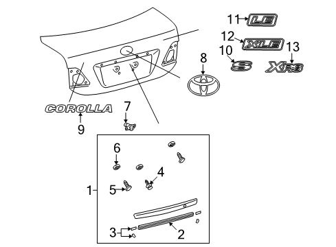 2009 Toyota Corolla Exterior Trim - Trunk Lid License Molding Diagram for 76801-02350-A0