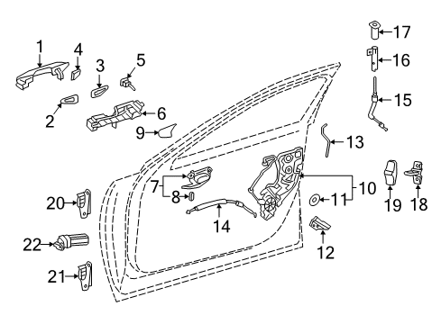 2019 Lexus LS500 Front Door Front Door Handle Assembly Diagram for 69210-50091-E0