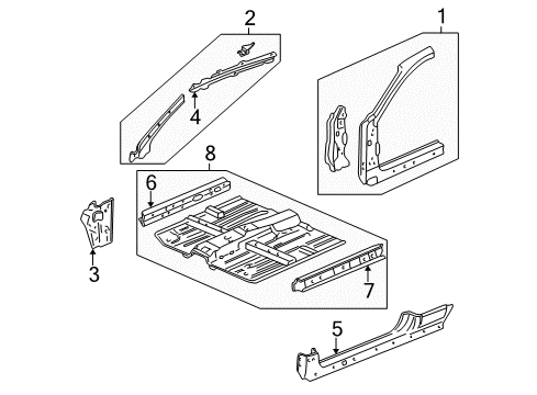1999 Honda Civic Hinge Pillar, Rocker, Floor & Rails Floor, FR. Diagram for 65100-S00-A30ZZ