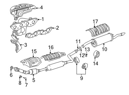 2002 Toyota Echo Exhaust Components, Exhaust Manifold Muffler & Pipe Diagram for 17430-21371